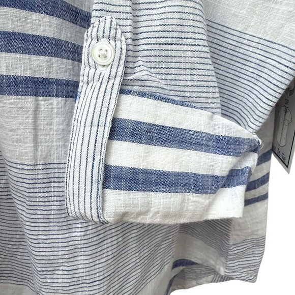 NEW Westport Blue Stripe Top XL Cotton Button Up Roll Sleeve Casual Dressbarn - Picture 7 of 9